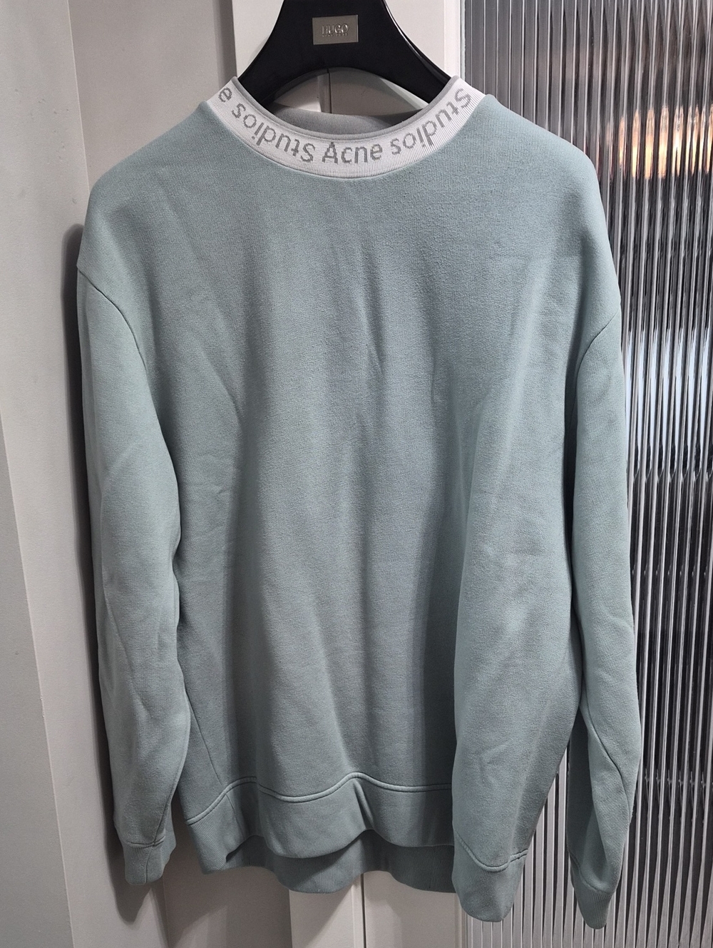 Acne Studios Men’s Crewneck Sweatshirt in Mint Green with White Neckband